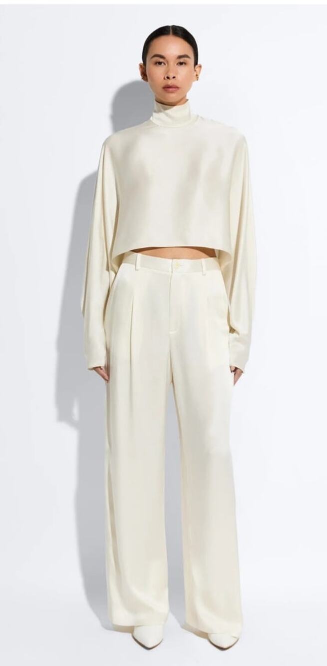 Lapointe Satin Relaxed Pleated Cream Pants Size 2 NWT MSRP 990